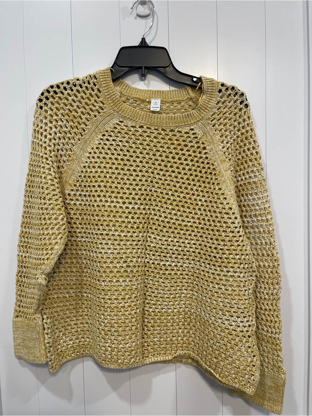 Old Navy Open-Knit Light Yellow gold khaki Pullover Sweater xl